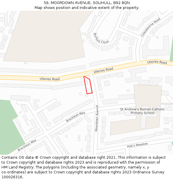 59, MOORDOWN AVENUE, SOLIHULL, B92 8QN: Location map and indicative extent of plot