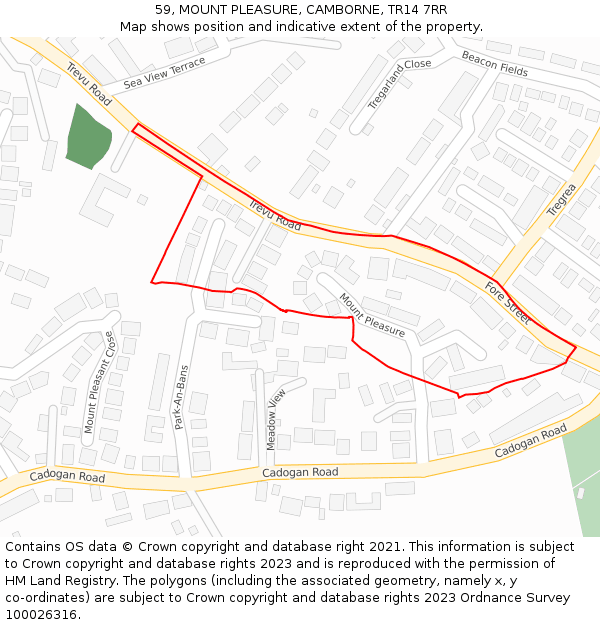 59, MOUNT PLEASURE, CAMBORNE, TR14 7RR: Location map and indicative extent of plot
