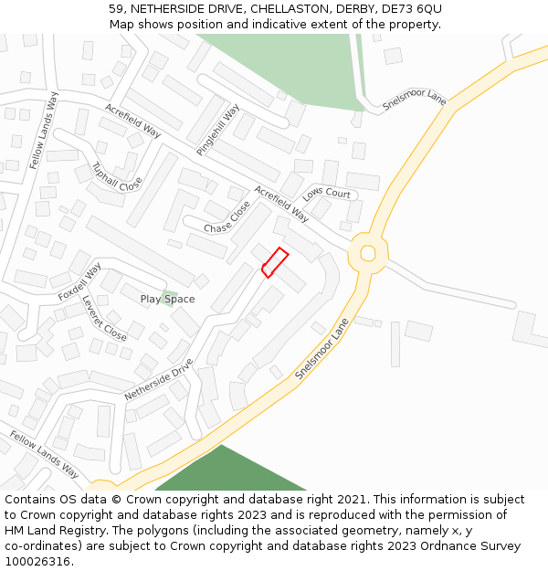 59, NETHERSIDE DRIVE, CHELLASTON, DERBY, DE73 6QU: Location map and indicative extent of plot