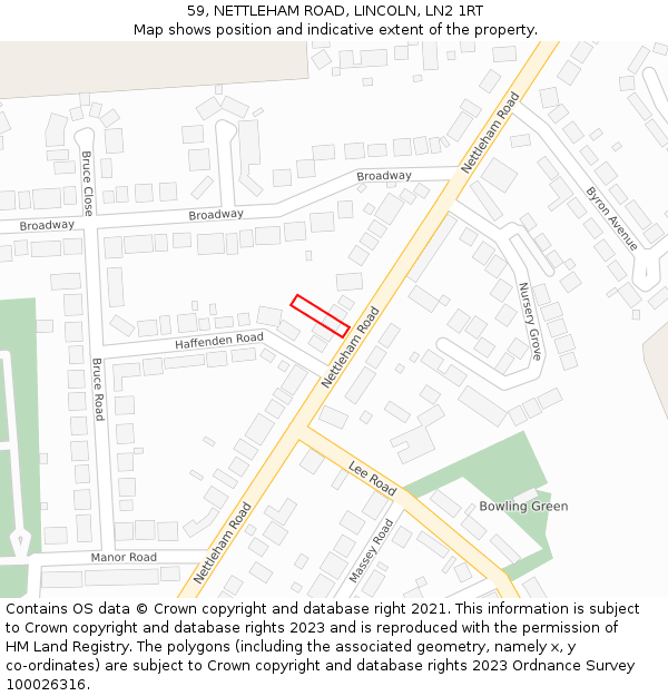 59, NETTLEHAM ROAD, LINCOLN, LN2 1RT: Location map and indicative extent of plot