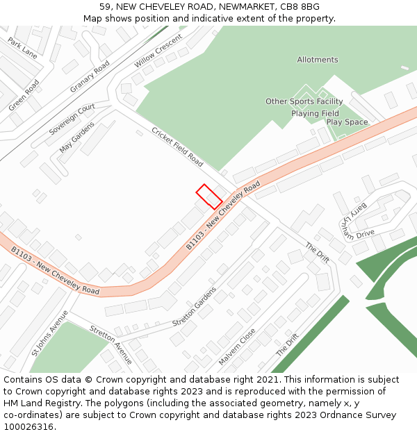 59, NEW CHEVELEY ROAD, NEWMARKET, CB8 8BG: Location map and indicative extent of plot