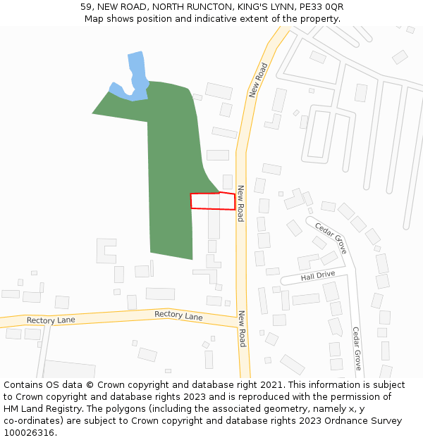 59, NEW ROAD, NORTH RUNCTON, KING'S LYNN, PE33 0QR: Location map and indicative extent of plot