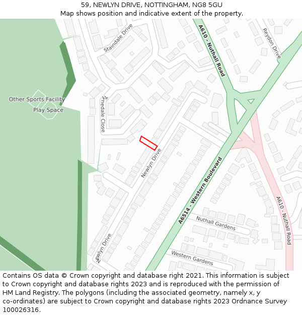 59, NEWLYN DRIVE, NOTTINGHAM, NG8 5GU: Location map and indicative extent of plot