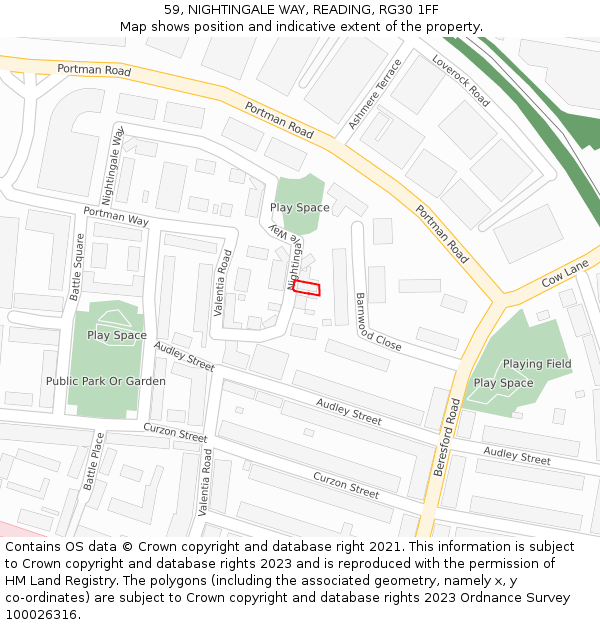 59, NIGHTINGALE WAY, READING, RG30 1FF: Location map and indicative extent of plot