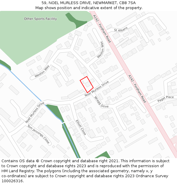 59, NOEL MURLESS DRIVE, NEWMARKET, CB8 7SA: Location map and indicative extent of plot