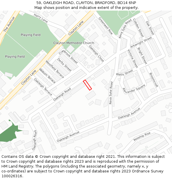 59, OAKLEIGH ROAD, CLAYTON, BRADFORD, BD14 6NP: Location map and indicative extent of plot