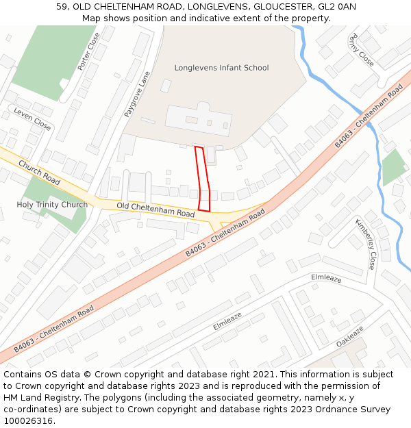 59, OLD CHELTENHAM ROAD, LONGLEVENS, GLOUCESTER, GL2 0AN: Location map and indicative extent of plot