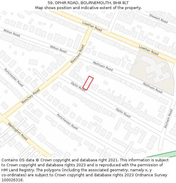 59, OPHIR ROAD, BOURNEMOUTH, BH8 8LT: Location map and indicative extent of plot
