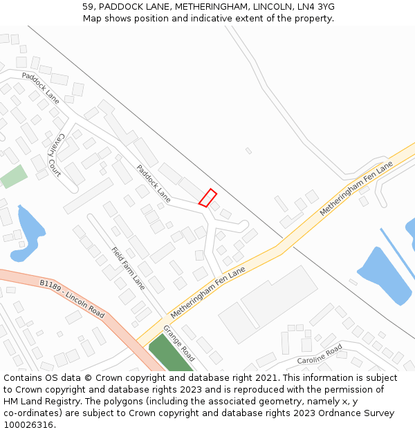 59, PADDOCK LANE, METHERINGHAM, LINCOLN, LN4 3YG: Location map and indicative extent of plot