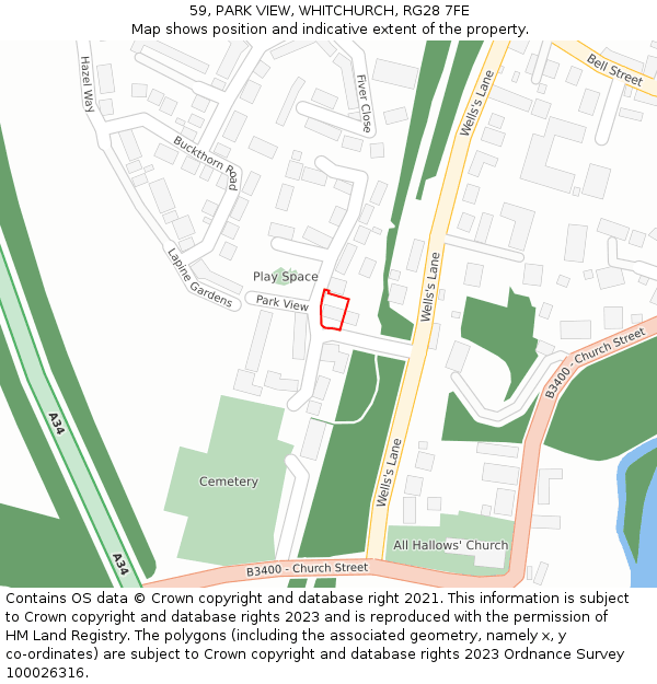 59, PARK VIEW, WHITCHURCH, RG28 7FE: Location map and indicative extent of plot