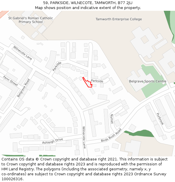 59, PARKSIDE, WILNECOTE, TAMWORTH, B77 2JU: Location map and indicative extent of plot