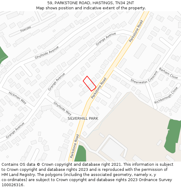 59, PARKSTONE ROAD, HASTINGS, TN34 2NT: Location map and indicative extent of plot