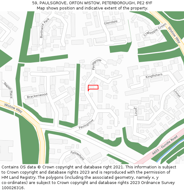 59, PAULSGROVE, ORTON WISTOW, PETERBOROUGH, PE2 6YF: Location map and indicative extent of plot
