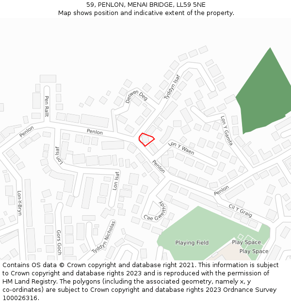 59, PENLON, MENAI BRIDGE, LL59 5NE: Location map and indicative extent of plot