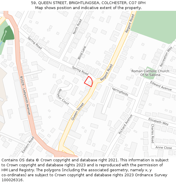59, QUEEN STREET, BRIGHTLINGSEA, COLCHESTER, CO7 0PH: Location map and indicative extent of plot