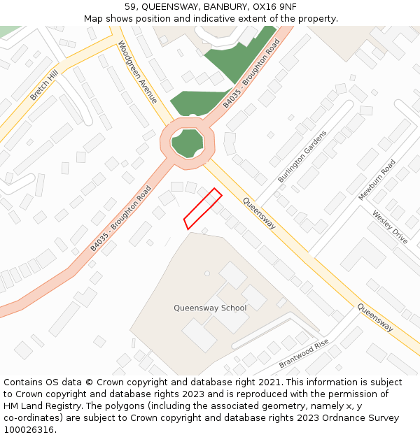 59, QUEENSWAY, BANBURY, OX16 9NF: Location map and indicative extent of plot