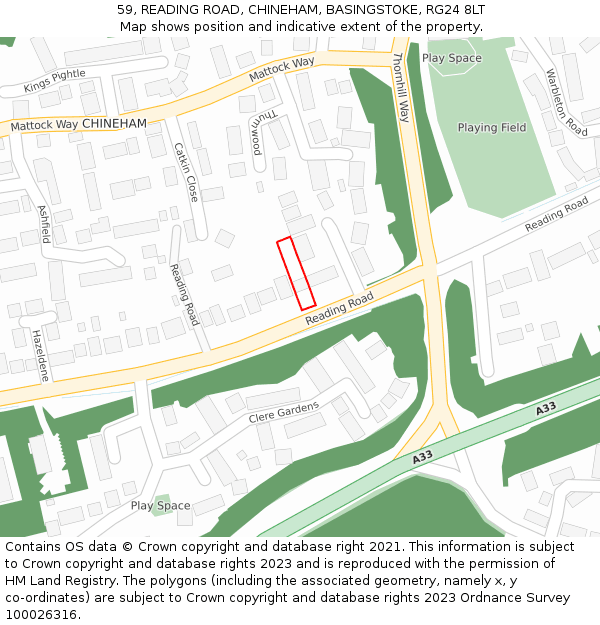 59, READING ROAD, CHINEHAM, BASINGSTOKE, RG24 8LT: Location map and indicative extent of plot