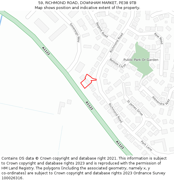 59, RICHMOND ROAD, DOWNHAM MARKET, PE38 9TB: Location map and indicative extent of plot
