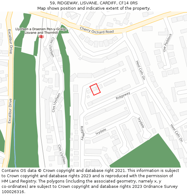 59, RIDGEWAY, LISVANE, CARDIFF, CF14 0RS: Location map and indicative extent of plot