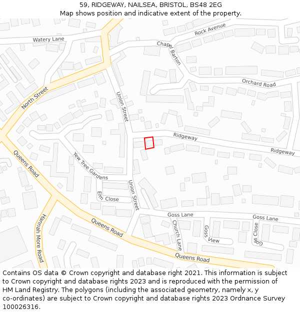 59, RIDGEWAY, NAILSEA, BRISTOL, BS48 2EG: Location map and indicative extent of plot