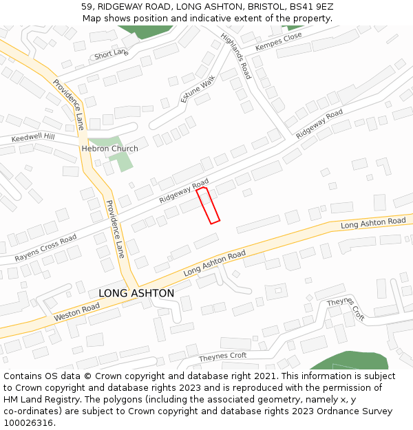 59, RIDGEWAY ROAD, LONG ASHTON, BRISTOL, BS41 9EZ: Location map and indicative extent of plot