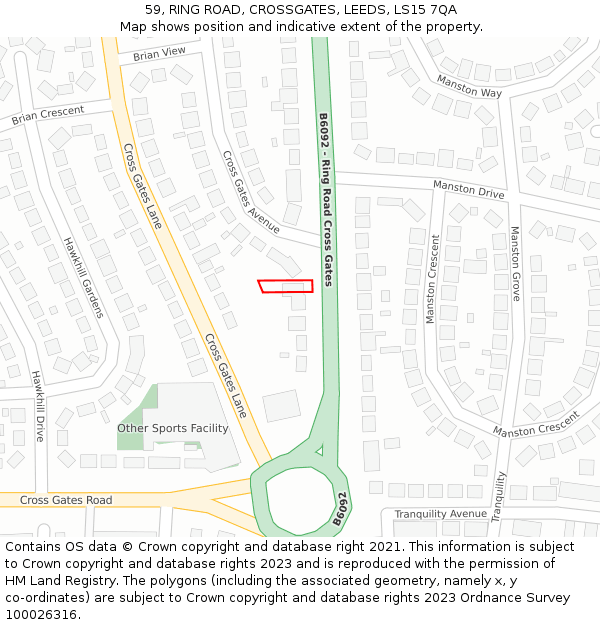 59, RING ROAD, CROSSGATES, LEEDS, LS15 7QA: Location map and indicative extent of plot