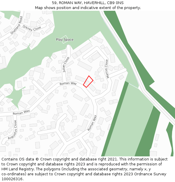 59, ROMAN WAY, HAVERHILL, CB9 0NS: Location map and indicative extent of plot