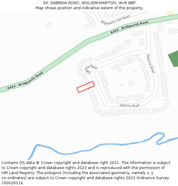 59, SABRINA ROAD, WOLVERHAMPTON, WV6 8BP: Location map and indicative extent of plot