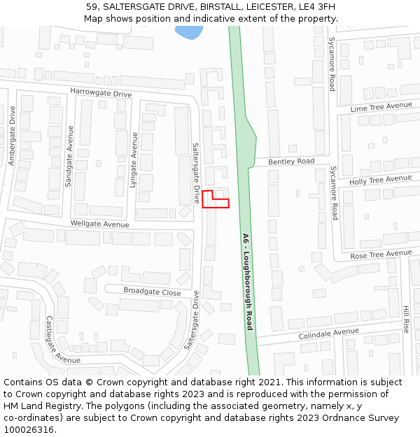 59, SALTERSGATE DRIVE, BIRSTALL, LEICESTER, LE4 3FH: Location map and indicative extent of plot