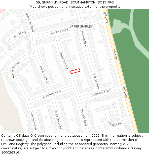 59, SHANKLIN ROAD, SOUTHAMPTON, SO15 7RG: Location map and indicative extent of plot