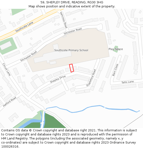 59, SHEPLEY DRIVE, READING, RG30 3HG: Location map and indicative extent of plot