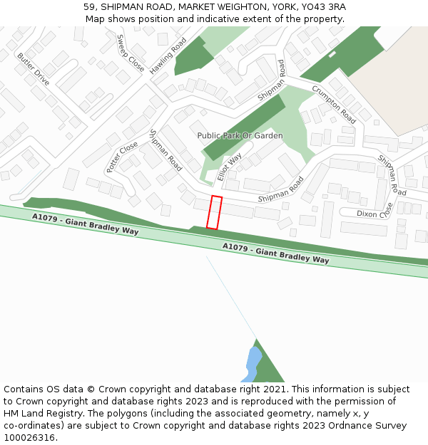 59, SHIPMAN ROAD, MARKET WEIGHTON, YORK, YO43 3RA: Location map and indicative extent of plot