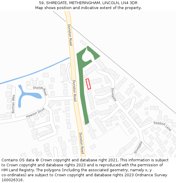 59, SHIREGATE, METHERINGHAM, LINCOLN, LN4 3DR: Location map and indicative extent of plot