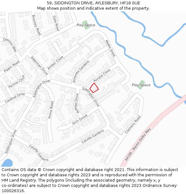 59, SIDDINGTON DRIVE, AYLESBURY, HP18 0UE: Location map and indicative extent of plot
