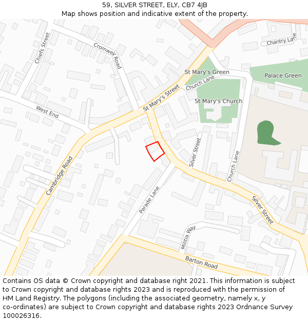 59, SILVER STREET, ELY, CB7 4JB: Location map and indicative extent of plot