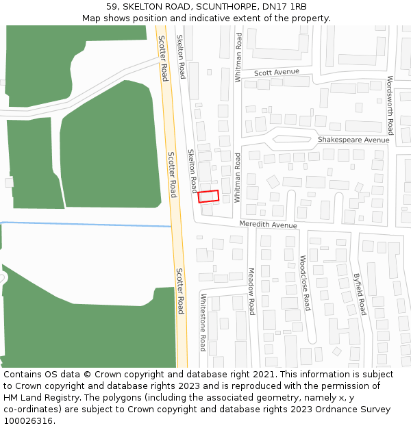 59, SKELTON ROAD, SCUNTHORPE, DN17 1RB: Location map and indicative extent of plot