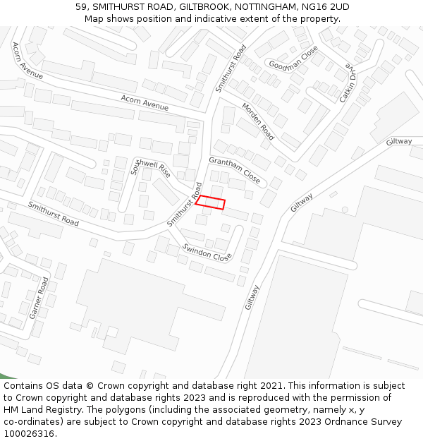 59, SMITHURST ROAD, GILTBROOK, NOTTINGHAM, NG16 2UD: Location map and indicative extent of plot
