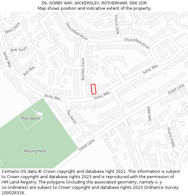 59, SORBY WAY, WICKERSLEY, ROTHERHAM, S66 1DR: Location map and indicative extent of plot
