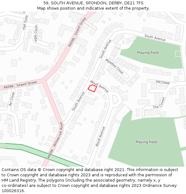 59, SOUTH AVENUE, SPONDON, DERBY, DE21 7FS: Location map and indicative extent of plot