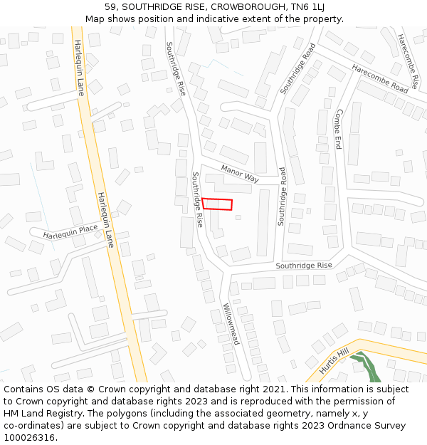 59, SOUTHRIDGE RISE, CROWBOROUGH, TN6 1LJ: Location map and indicative extent of plot