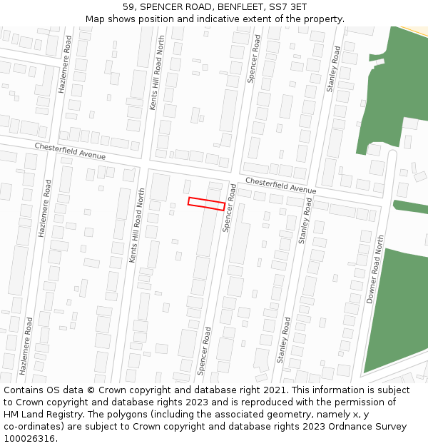 59, SPENCER ROAD, BENFLEET, SS7 3ET: Location map and indicative extent of plot