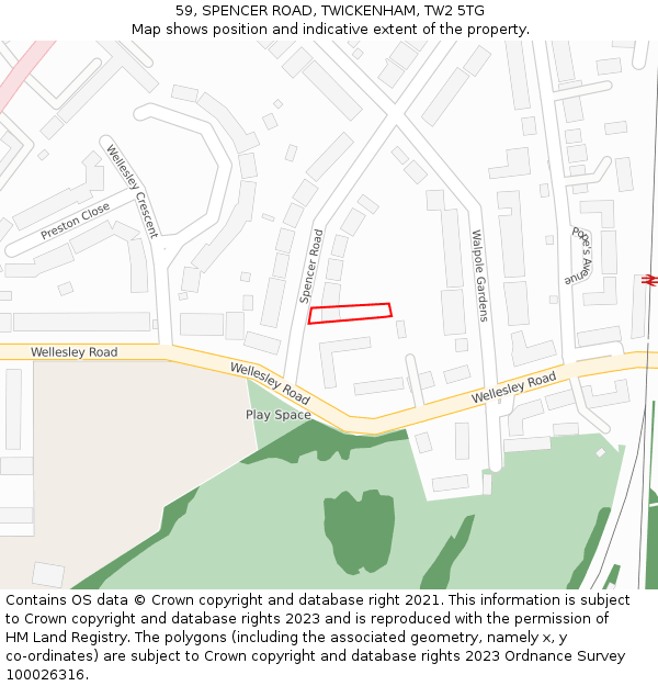59, SPENCER ROAD, TWICKENHAM, TW2 5TG: Location map and indicative extent of plot
