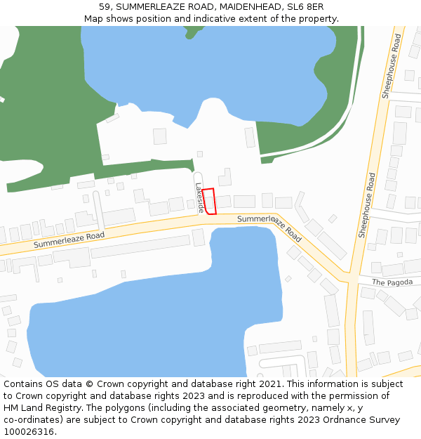59, SUMMERLEAZE ROAD, MAIDENHEAD, SL6 8ER: Location map and indicative extent of plot