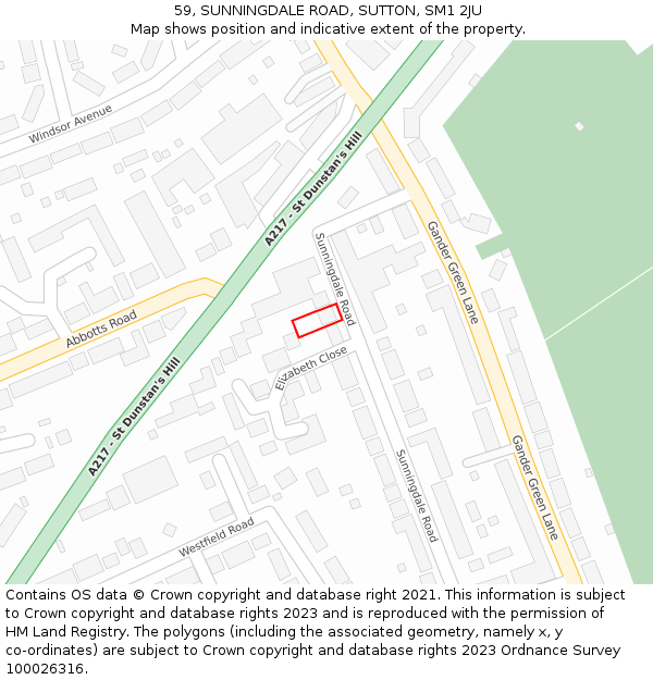 59, SUNNINGDALE ROAD, SUTTON, SM1 2JU: Location map and indicative extent of plot