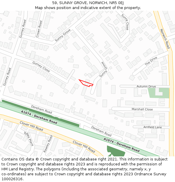 59, SUNNY GROVE, NORWICH, NR5 0EJ: Location map and indicative extent of plot