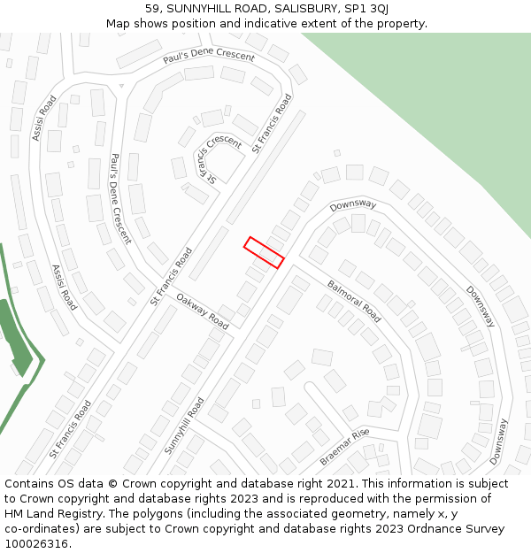 59, SUNNYHILL ROAD, SALISBURY, SP1 3QJ: Location map and indicative extent of plot