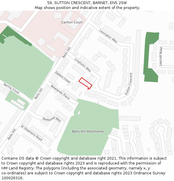 59, SUTTON CRESCENT, BARNET, EN5 2SW: Location map and indicative extent of plot
