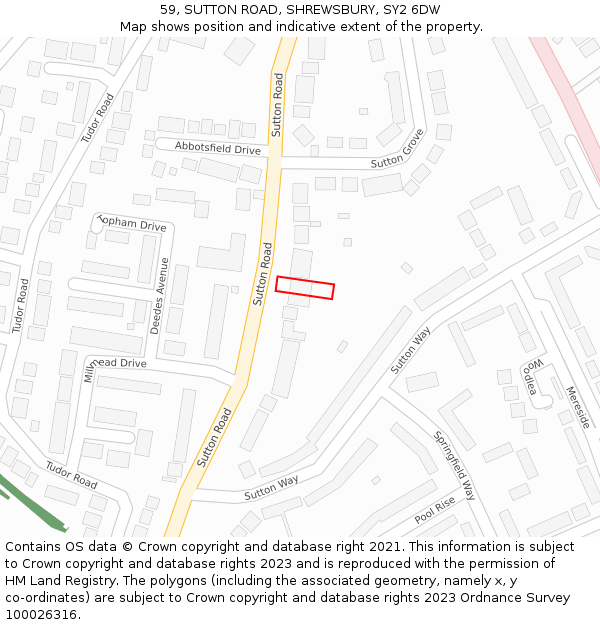 59, SUTTON ROAD, SHREWSBURY, SY2 6DW: Location map and indicative extent of plot