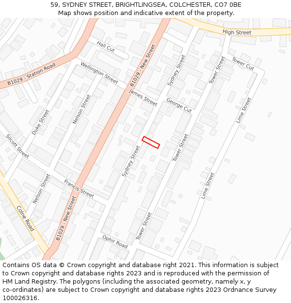 59, SYDNEY STREET, BRIGHTLINGSEA, COLCHESTER, CO7 0BE: Location map and indicative extent of plot