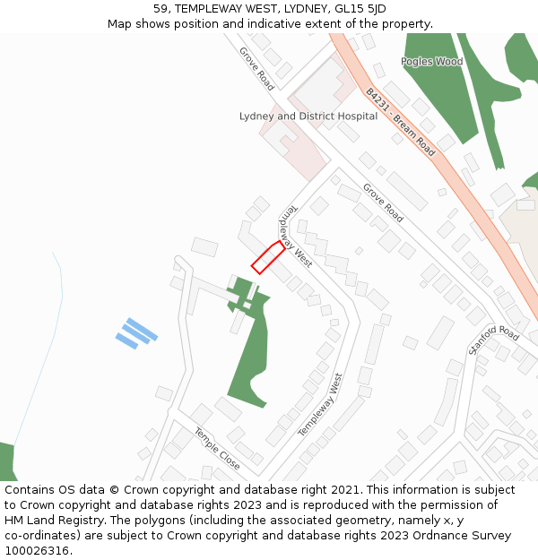 59, TEMPLEWAY WEST, LYDNEY, GL15 5JD: Location map and indicative extent of plot